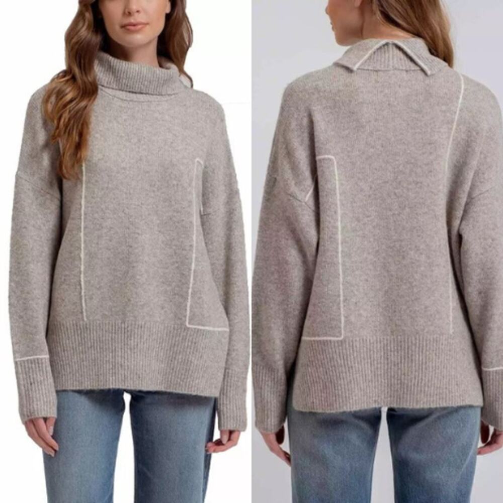 Studio by The Workshop Abstract Stripe Turtleneck Pullover Sweater Grey Medium